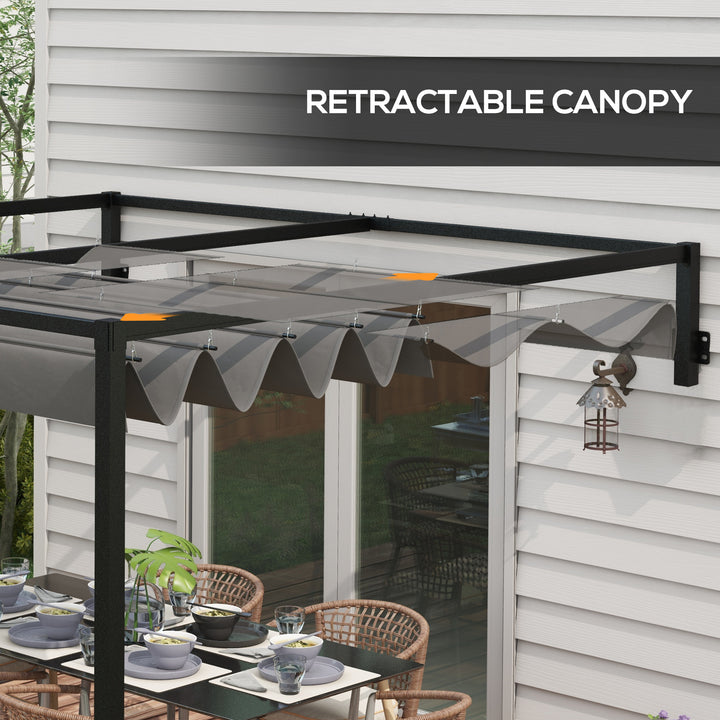 2 x 3(m) Lean To Steel Pergola, with Moving Fabric Canopy - Dark Grey