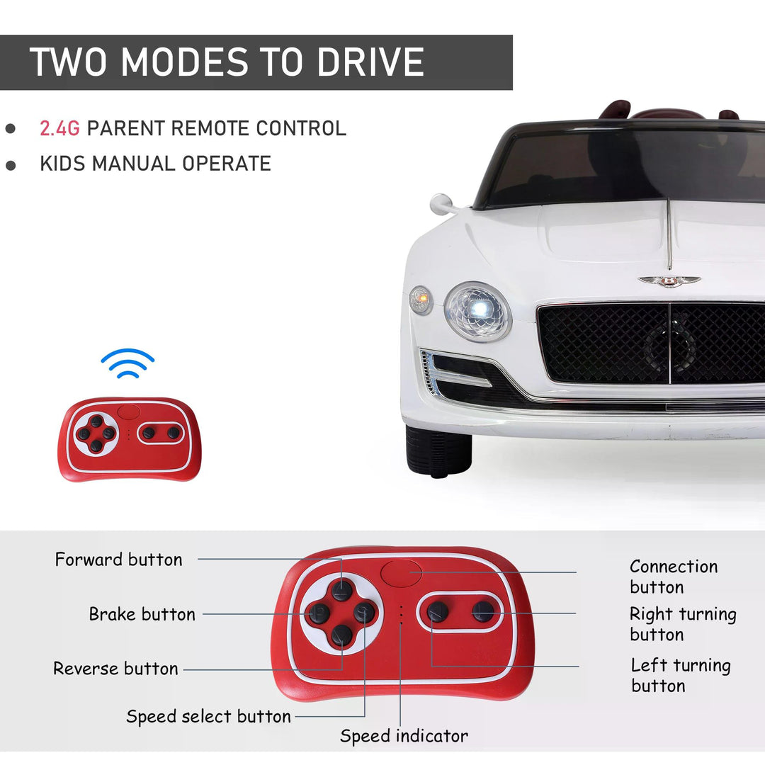 HOMCOM 12V Ride on Car with LED Lights, Kids Electric Car Ride on Toys Bentley Licensed MP3 Player, White