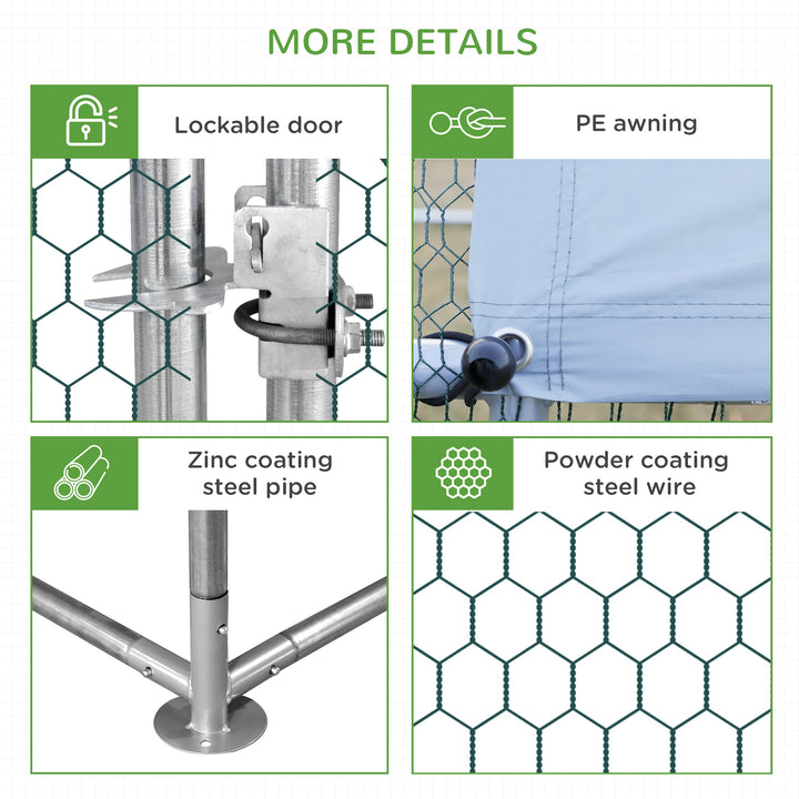 Chicken Run Galvanised Walk-in Chicken Coop Hen Poultry House Cage Rabbit Hutch Pet Playpen Garden w/ Water-Resist Cover, 3 x 2 x 2m