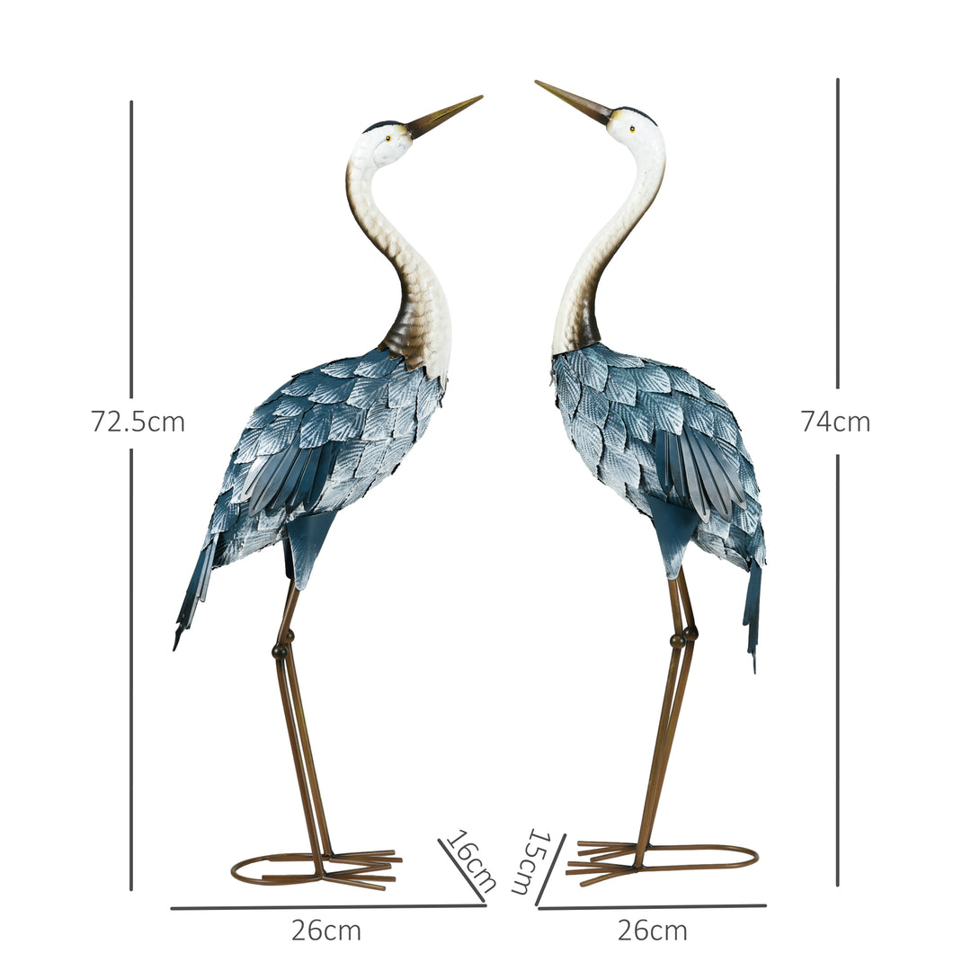 Crane Garden Ornaments, 2 PCS Steel Garden Statue Set Gifts, Water and Rust Resistant Sculptures for Patio Pond Landscape Decoration, Multi-Colour