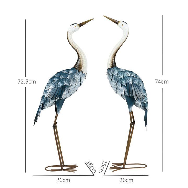 Crane Garden Ornaments, 2 PCS Steel Garden Statue Set Gifts, Water and Rust Resistant Sculptures for Patio Pond Landscape Decoration, Multi-Colour