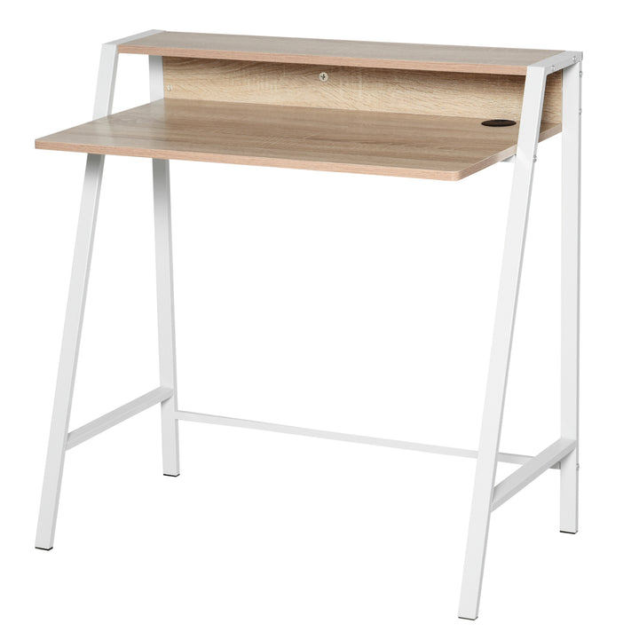 HOMCOM Writing Desk, Computer Table for Home Office, PC Laptop Workstation with Storage Shelf, White and Oak | Aosom UK