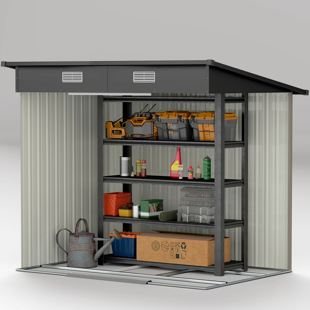 4 x 7ft Metal Shed - Grey Wood-Effect