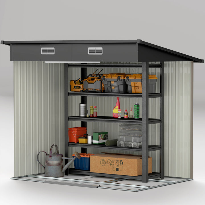 4 x 7ft Metal Shed - Grey Wood-Effect