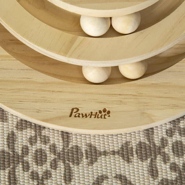 Cat Tree, with Scratching Post, Turntable Toy Ball - Natural Finish