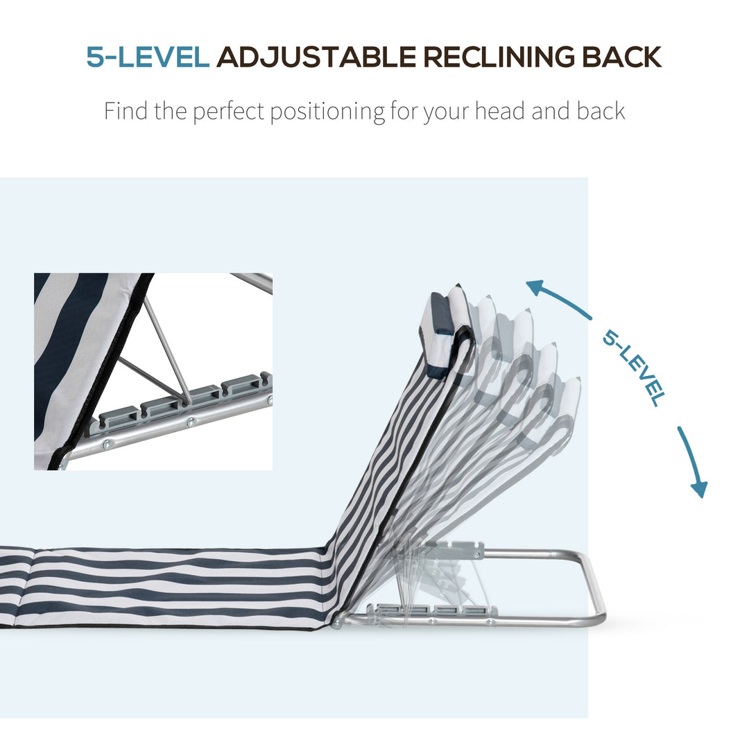 MCL Set of 2 Foldable Garden Beach Chair Mat Lightweight Outdoor Sun Lounger Seats Adjustable Back Metal Frame PE Fabric Head Pillow w/ Carry Bag, Blue