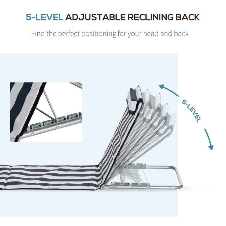 MCL Set of 2 Foldable Garden Beach Chair Mat Lightweight Outdoor Sun Lounger Seats Adjustable Back Metal Frame PE Fabric Head Pillow w/ Carry Bag, Blue