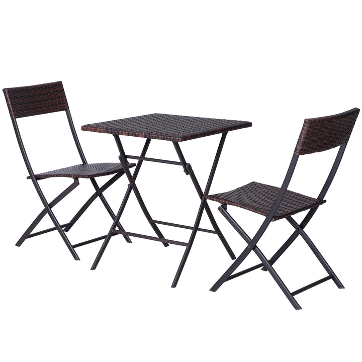 Outsunny Rattan Garden Bistro Set for 2, Patio Furniture with Square Folding Table and Chairs, Brown | Aosom UK