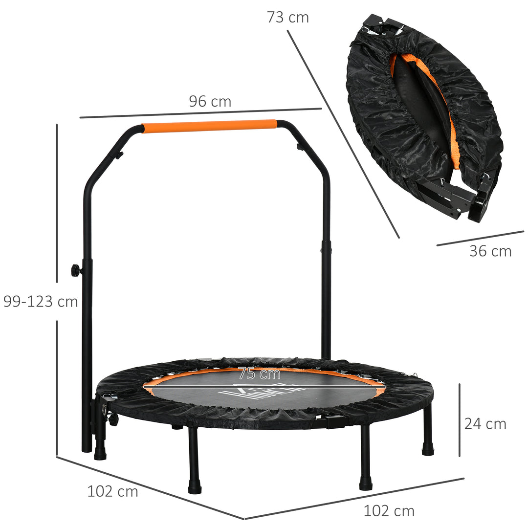 HOMCOM 40'' Foldable Mini Trampoline, Fitness Trampoline, Rebounder for Adults with Adjustable Foam Handle for Indoor Outdoor Cardio Training