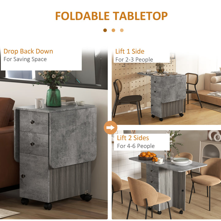 HOMCOM Foldable Dining Table, Drop Leaf Table with Drawers and Storage Cabinet