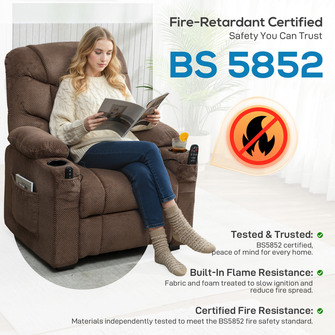 Electric Massage Recliner Armchair with Vibration, Heat, Whisper-Quiet Motor, Memory Function, Fleece Power Reclining Chair with Spring Pack, USB Port, Footrest, Side Pocket, Cup Holders