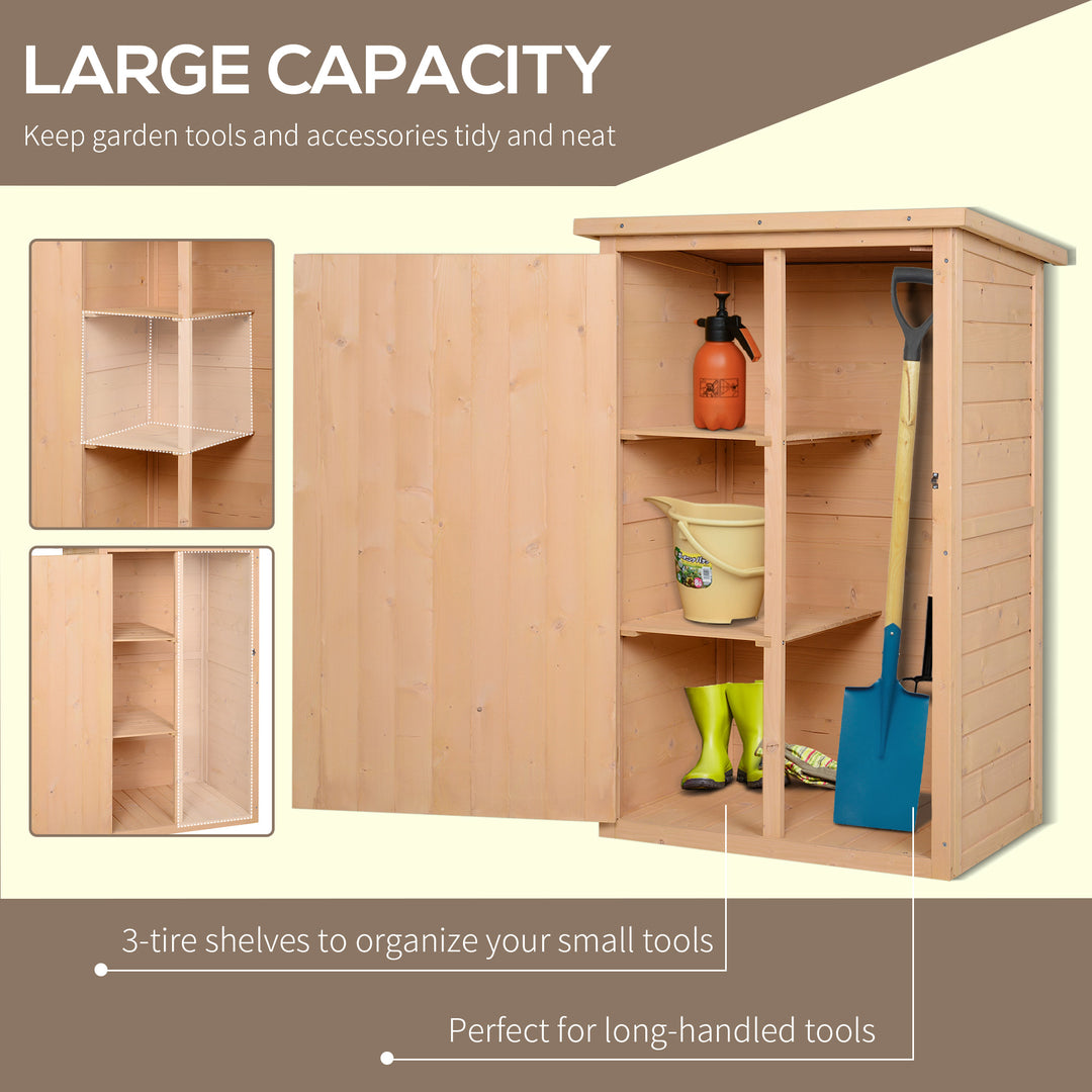 Outsunny Wooden Garden Storage Shed Fir Wood Tool Cabinet Organiser with Shelves 75L x 56W x115Hcm | Aosom UK