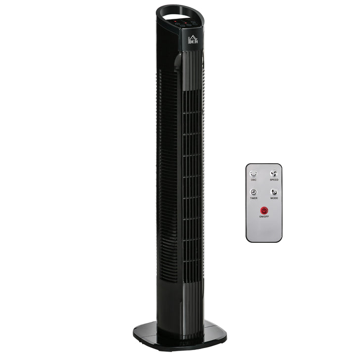 HOMCOM Freestanding Tower Fan, 3 Speed 3 Mode, 7.5h Timer, 70 Degree Oscillation, LED Panel, 5M Remote Controller, Black | Aosom UK