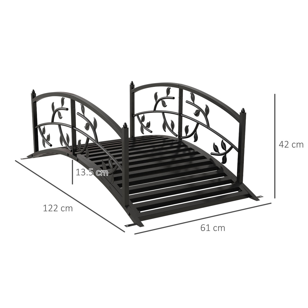 1.2M Metal Decorative Vine Pattern Arch Garden Bridge, Black