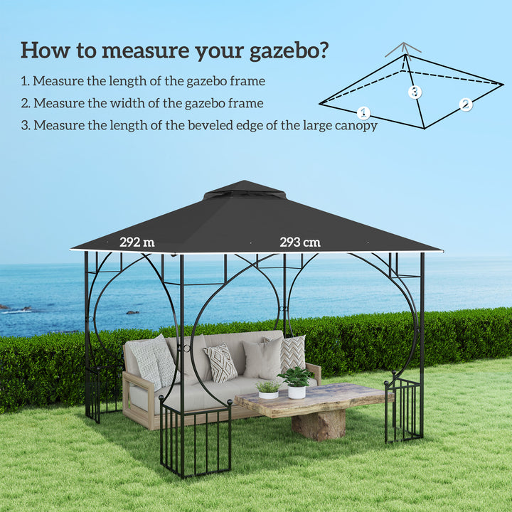 3x3(m) Replacement Gazebo Canopy, Double Tier Roof Top for Garden, Patio, Outdoor, Black (TOP ONLY)