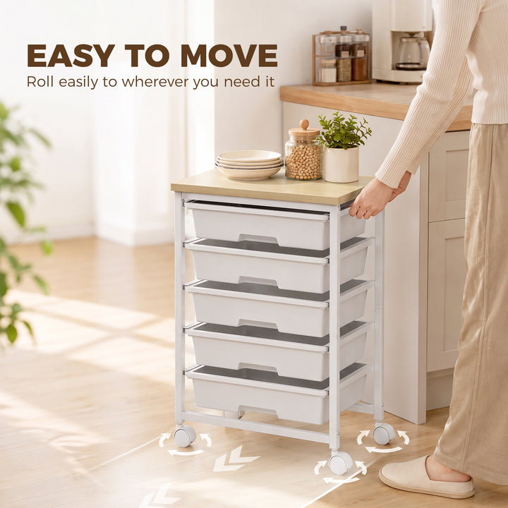 6-Tier Storage Trolley on Wheels, Metal Kitchen Rolling Cart with 5 Pu