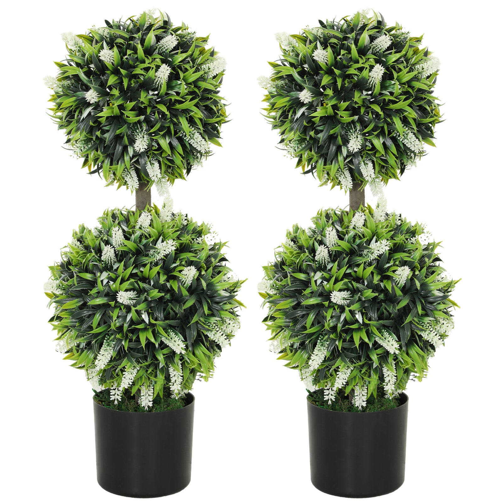 Set of 2 Decorative Artificial Plants Ball Trees with Lavender Flowers in Pot Fake Plants for Home Indoor Outdoor Decor, 70cm, White