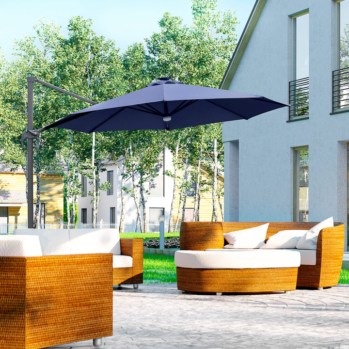 3(m) LED Cantilever Parasol Outdoor Sun Umbrella w/ Base Solar Lights Blue