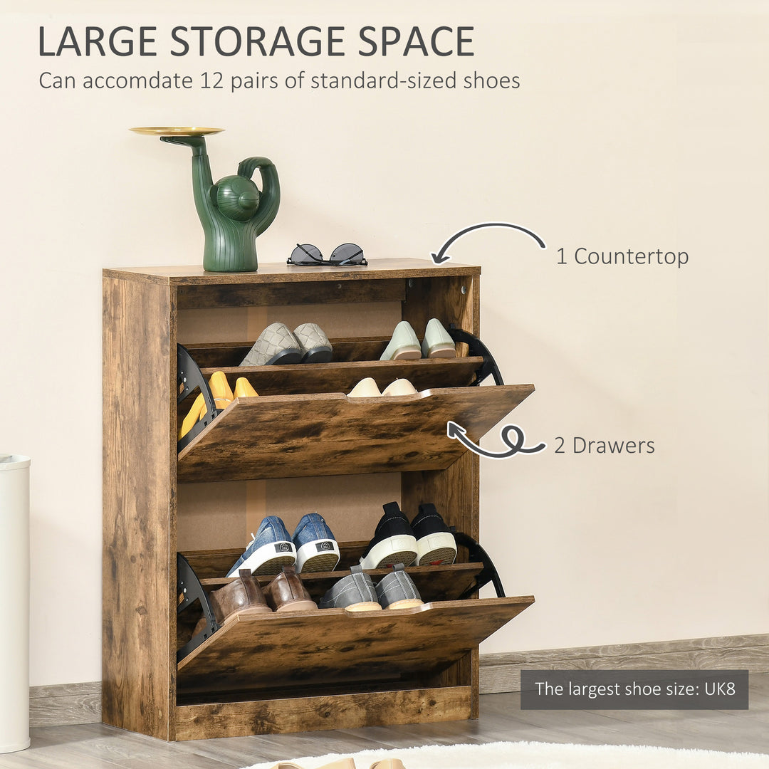 Industrial Shoe Cabinet with 2 Flip Drawers, Narrow Shoe Storage Cabinet for 12 Pairs, Freestanding Slim Shoe Storage Organiser for Entryway, Hallway, Rustic Brown