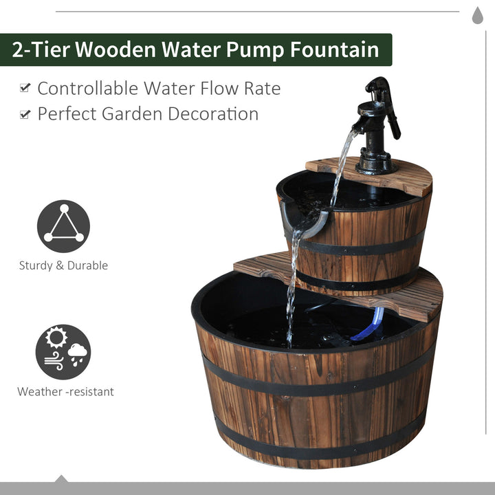 Outsunny Wooden Water Pump Fountain Cascading Feature Barrel Garden Deck (2 Tier) | Aosom UK