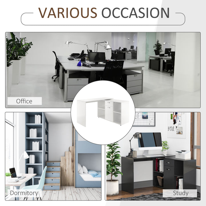 L-Shaped Computer Desk with Storage Compartments, Drawer and Cabinet, Laptop PC Corner Table, Home Office Workstation, 120 x 115 x 76cm, White