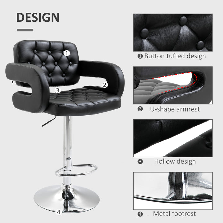 PU Leather Upholstered Swivel Bar Stool, Height Adjustable with Back, Armrest, Footrest, Black