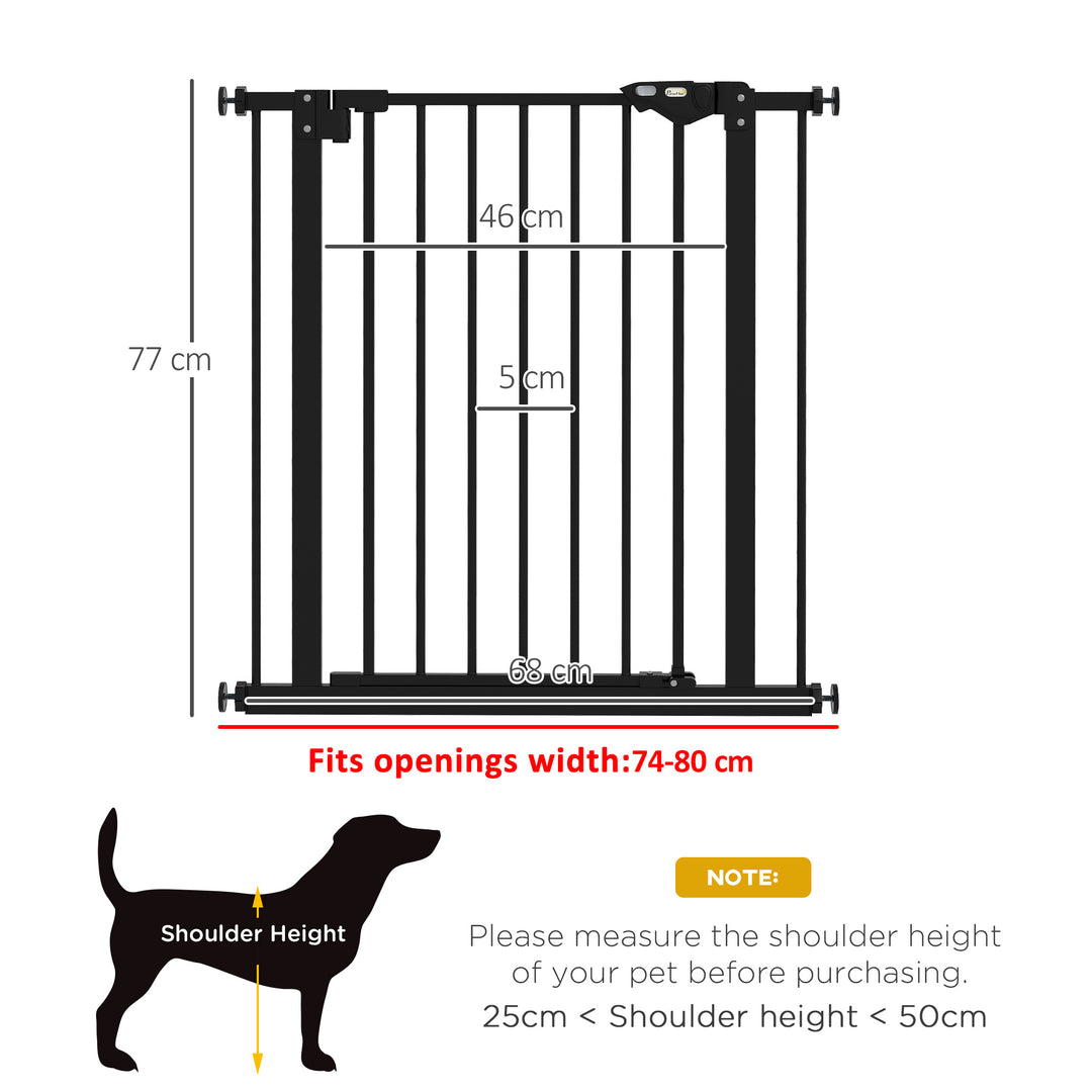 PawHut Adjustable Metal Dog Gate, Safety Barrier for Pets, 74-80cm Wide, Easy Installation, Black | Aosom UK