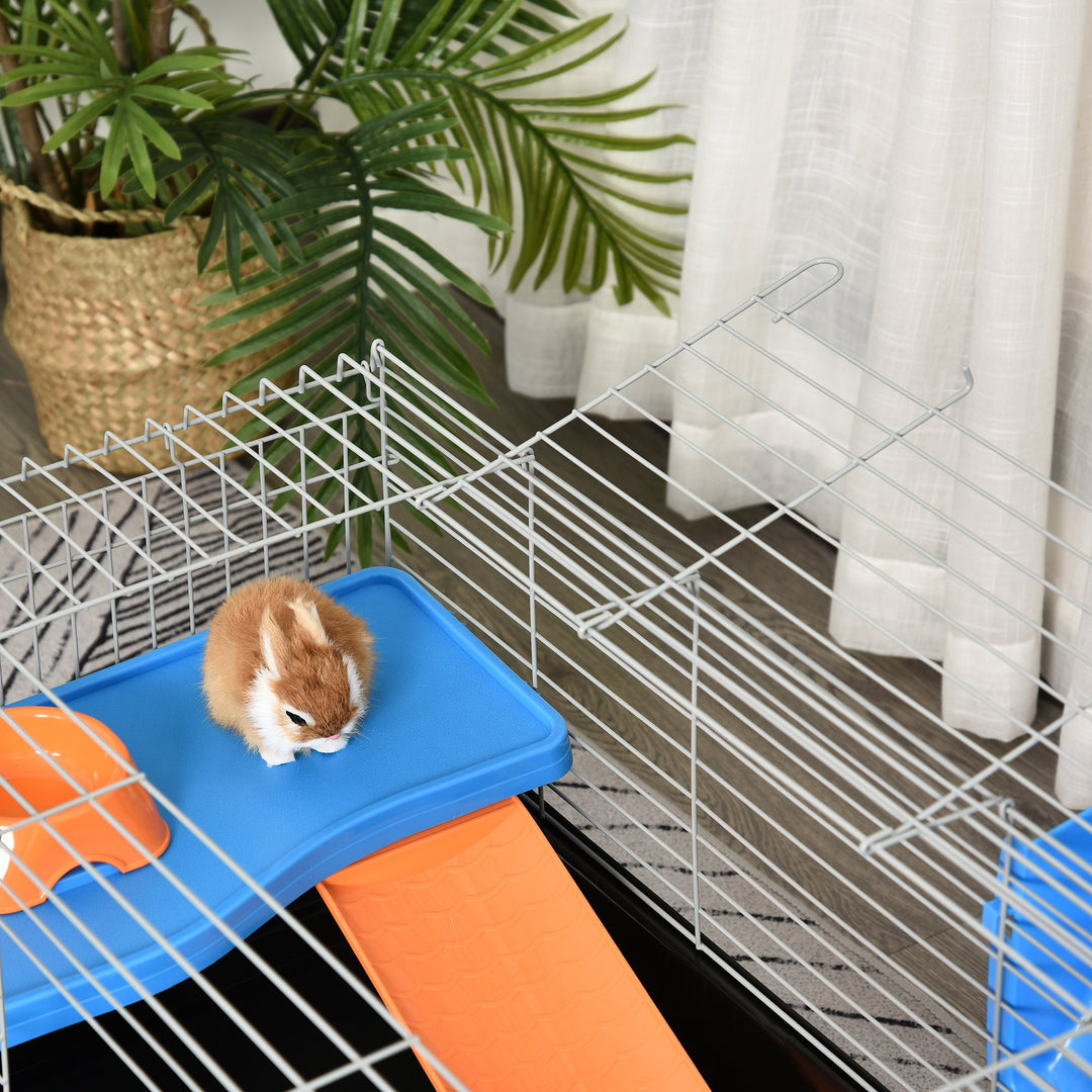 Steel Small 2-Tier Small Guinea Pigs Hutches w/ Accessories Blue/Orange