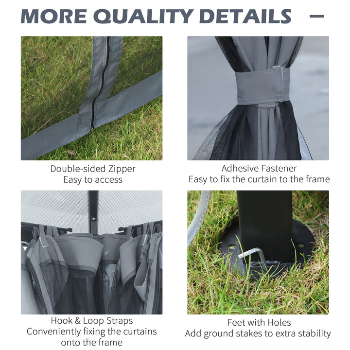 3 x 3.6m Garden Aluminium Gazebo Hardtop Roof Canopy Marquee Party Tent Patio with Mesh Curtains & Side Walls - Grey