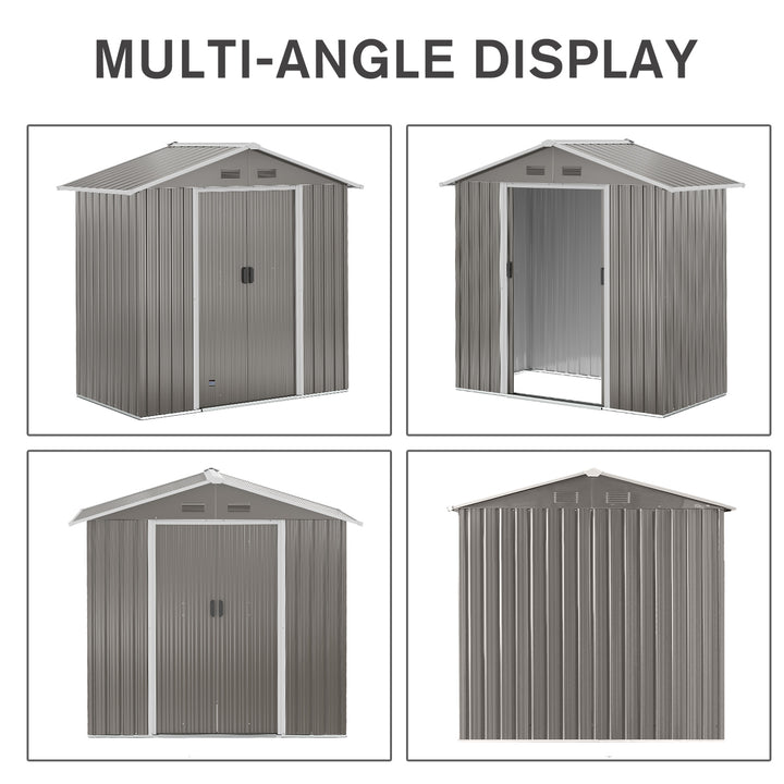 Outsunny 6.5ft x 3.5ft Metal Garden Storage Shed for Outdoor Tool Storage with Double Sliding Doors and 4 Vents, Grey