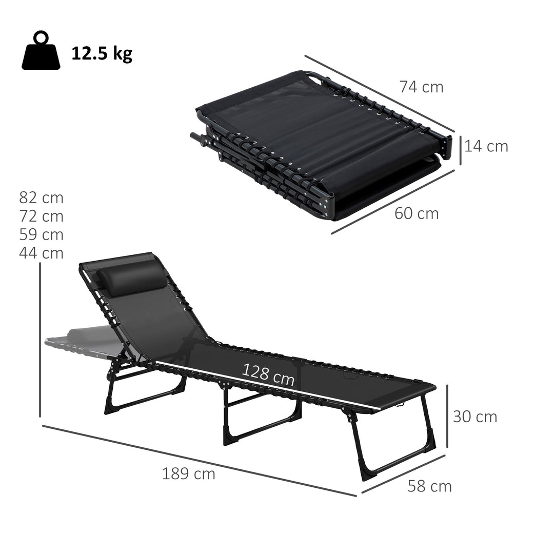 Set of Two Folding Sun Loungers, with Four-Position Backs - Black