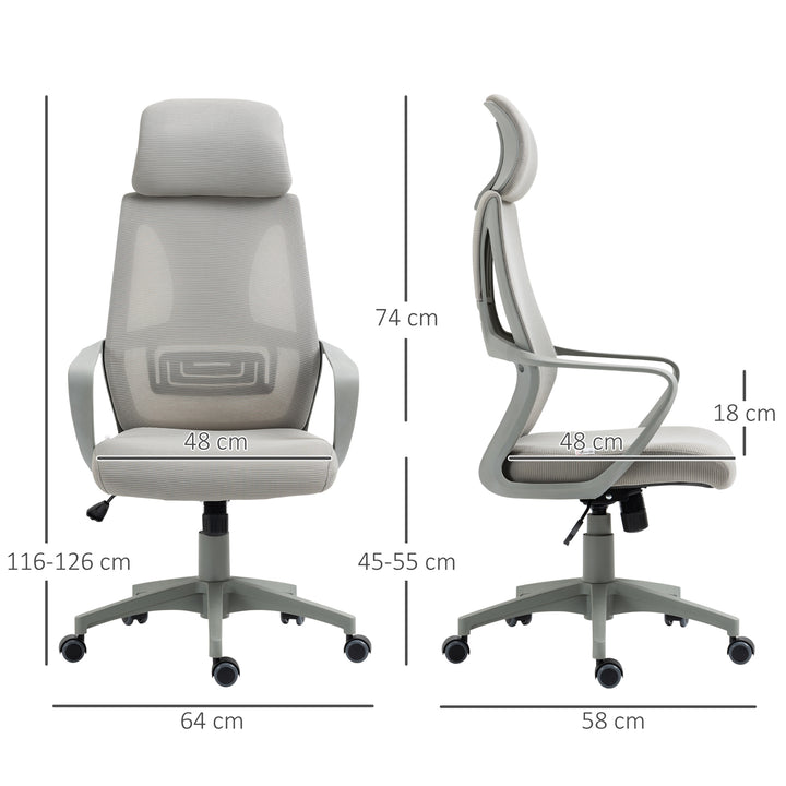 Ergonomic Office Chair, High Back Computer Chair, Mesh Desk Chair with Lumbar Support, Headrest, Wheel, Adjustable Height, Grey