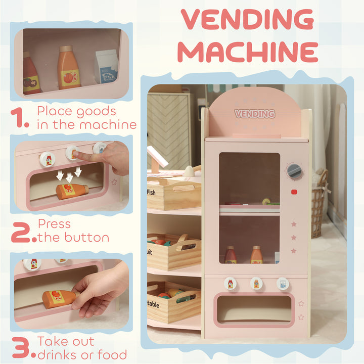 Kids Grocery Store, Children Supermarket Playset with Cash Register, Vending Machine, Display Shelves