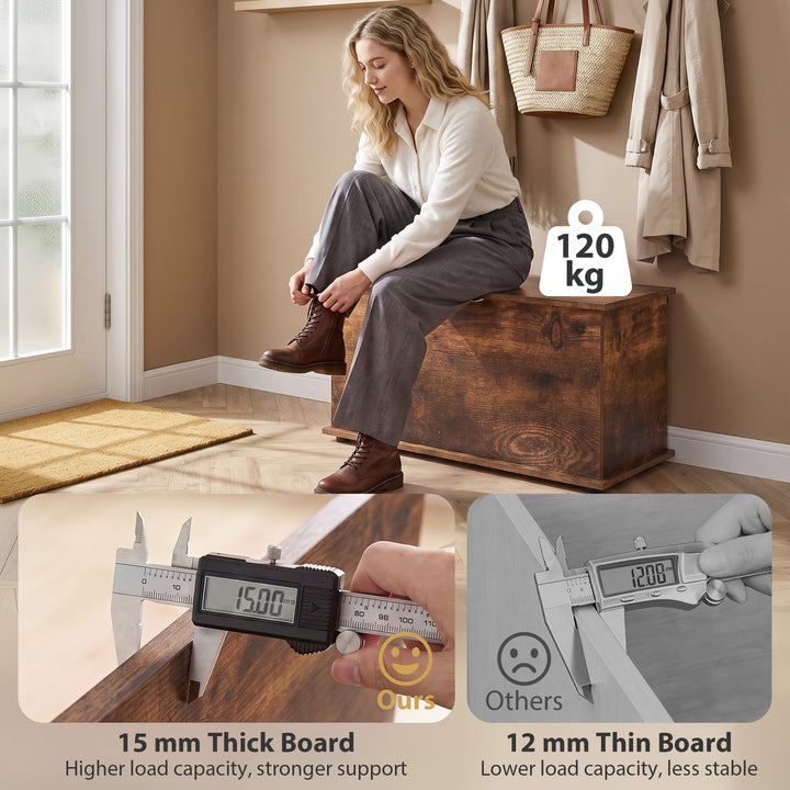 Storage Chest, 102L Blanket Box, Shoe Bench Safety Hinged Lid, Bed End