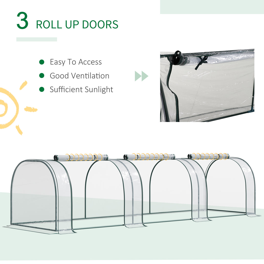 Mini Greenhouse, Small Polytunnel Green House with Zipped Doors, Steel Frame for Garden Patio, 300 x 100 x 80cm, Clear