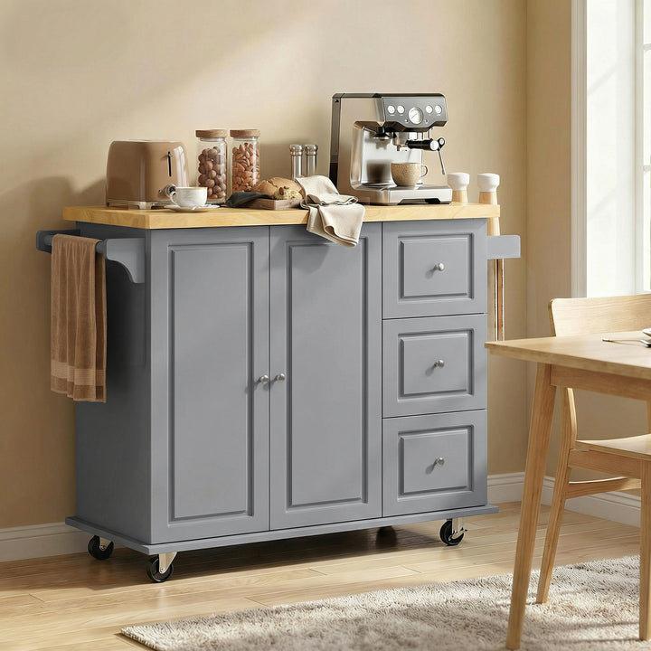 Kitchen Island on Wheels, Rolling Kitchen Storage Trolley with Drop Le