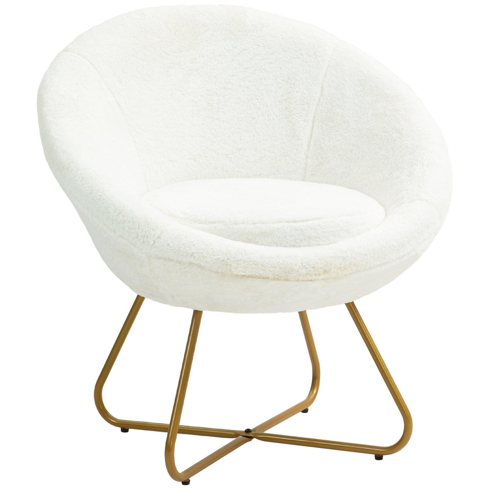 Faux Fur Accent Chair with Golden Metal Legs, Upholstered Comfy Tub Chair with Non-Slip Footpads, Seat Cushion for Bedroom, Living Room and Office, White