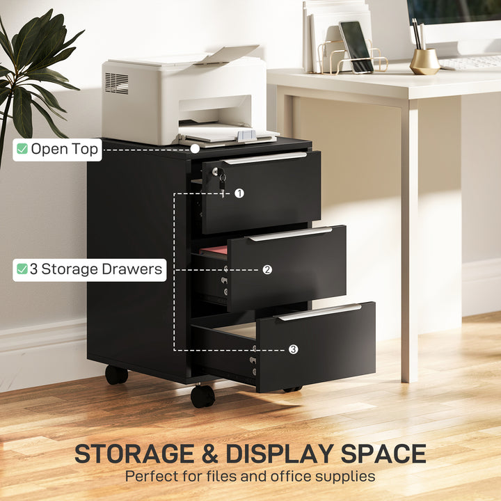 Three-Drawer Locking Filing Cabinet - Black