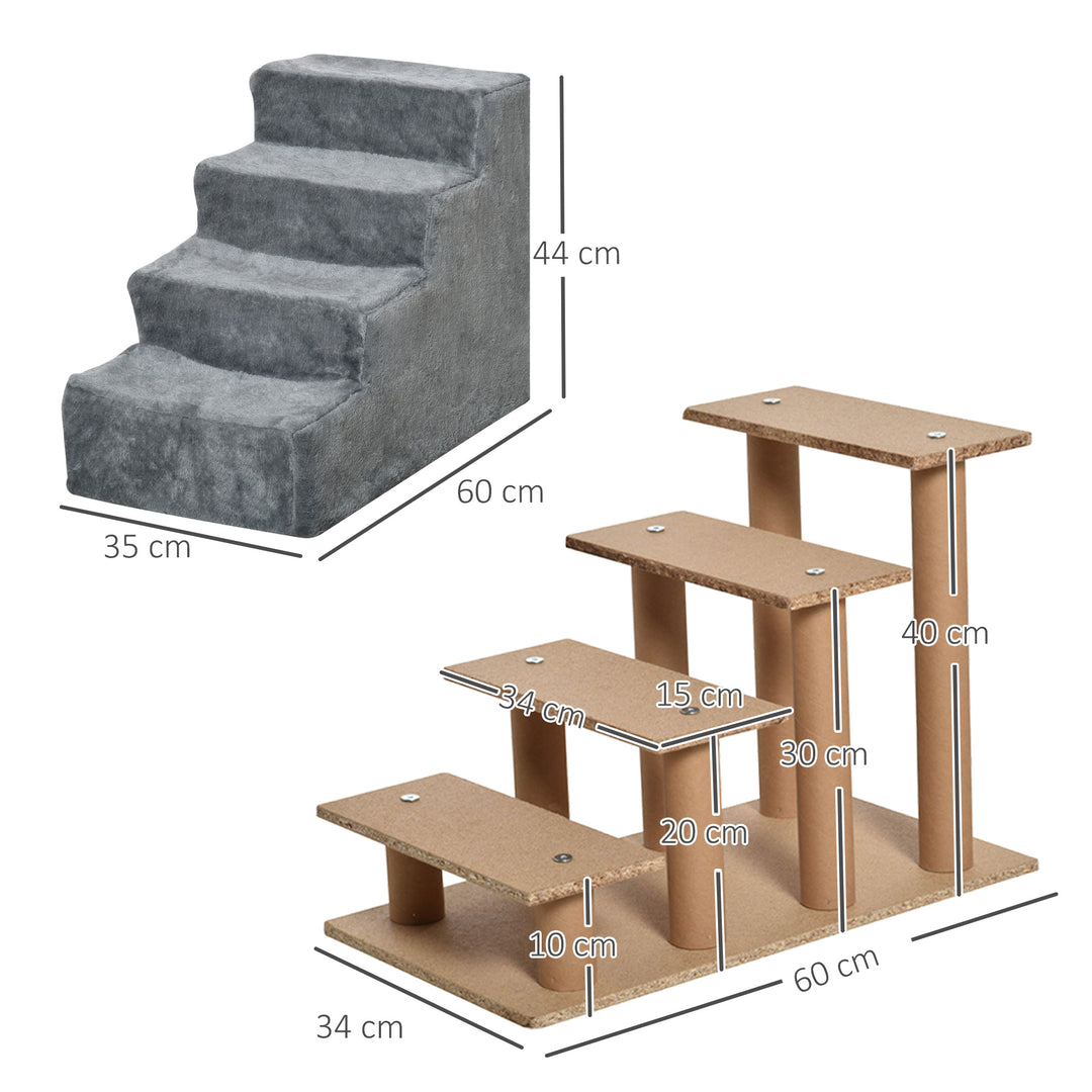 Four-Step Dog Stairs, with Washable Plush Cover, for High Bed Sofa, Dog Stairs for Small Dog and Cat - Light Grey