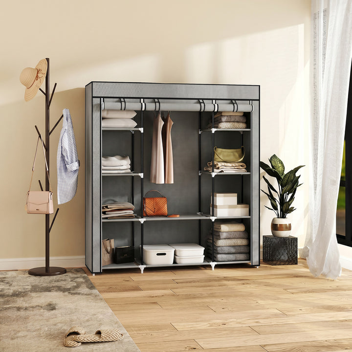 Clothes Storage Organiser with Hanging Rail, Shelves, Portable Wardrob