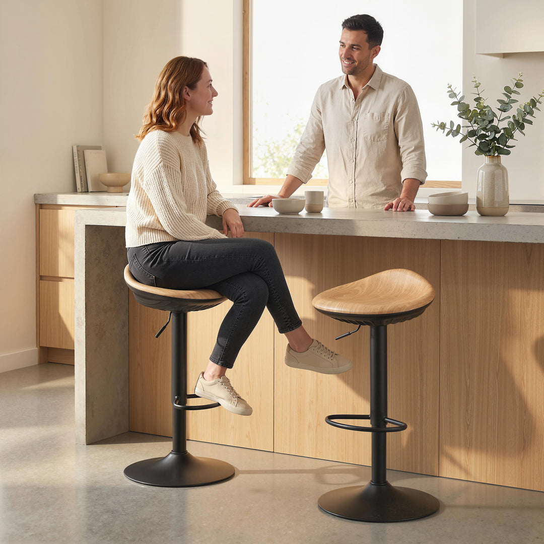 Set of 2 Barstools PU Leather Kitchen Stools with Saddle Seat Height A