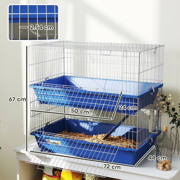 MCL Double Tier Small Animal Cage Rabbit Chinchillas Cage w/ Ramp Food Dish Water Bottle Deep Trays Pet Home 72 x 44 x 67 cm