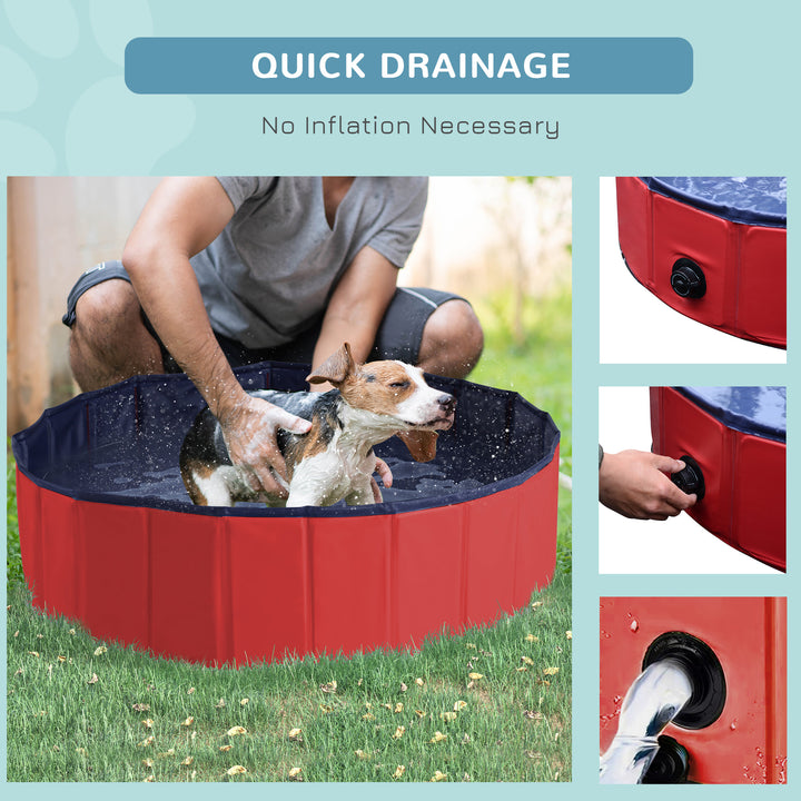 Dog Paddling Pool, Foldable Dog Pool, Leakproof & Hard Plastic, Portable Pet Bathtub with Non-Slip Base & Drainage Hole, for Indoors, Outdoors, Garden, Patio, 100 x 30 cm, Red