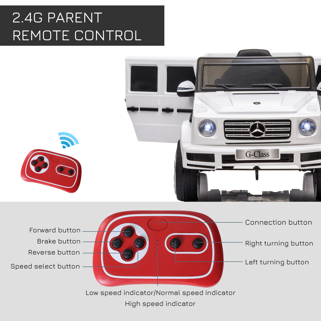 MCL Mercedes Benz G500 Licensed 12V Kids Electric Ride On Car  Toy with Parental Remote Control Battery-powered 2 Motors Music Lights MP3 for 3-8 Years Old White