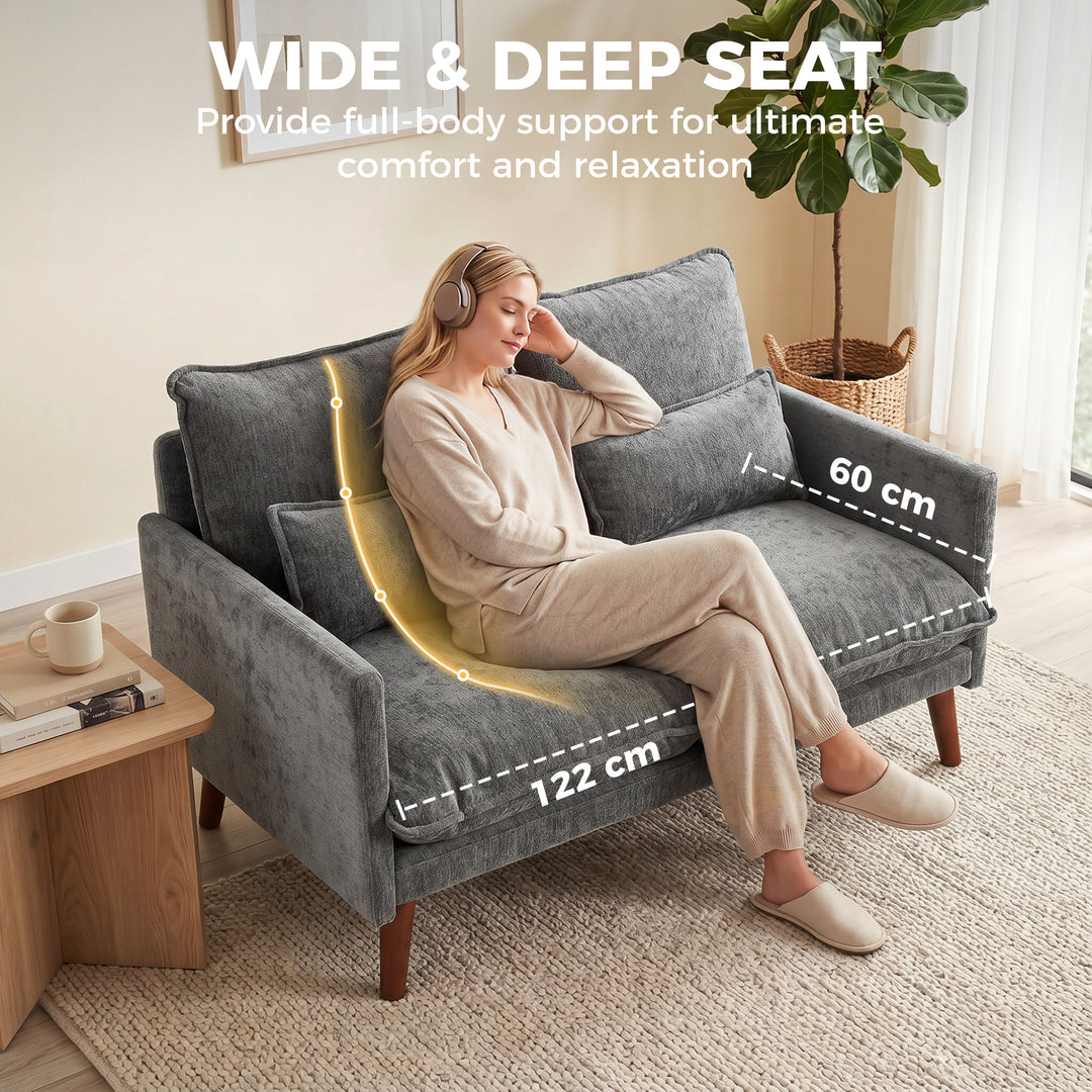 2 Seater Sofa, Loveseat Sofa with Spring Cushions, Wide and Deep Seat,