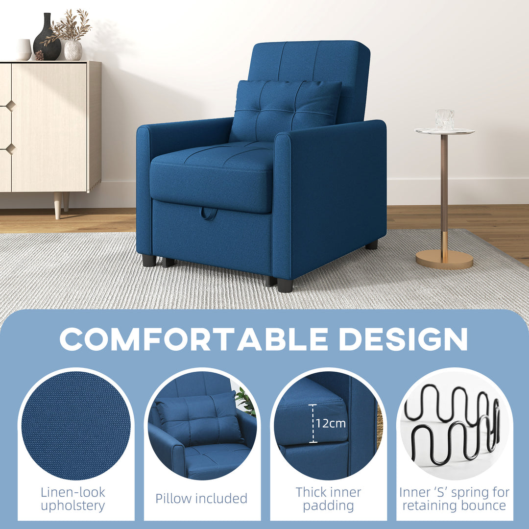 Linen-Look Single Chair Bed - Blue