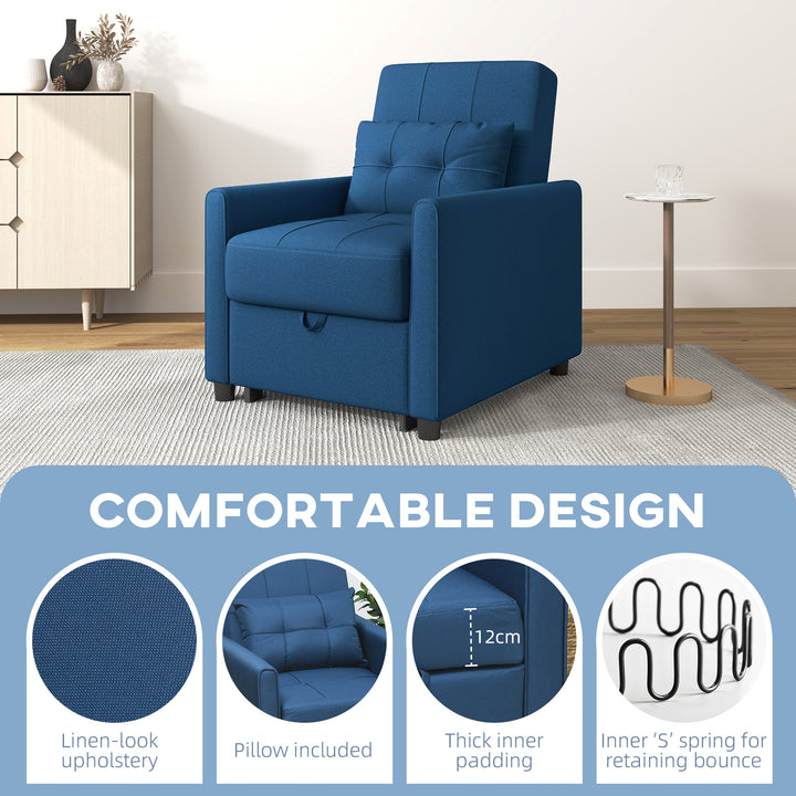 Linen-Look Single Chair Bed - Blue