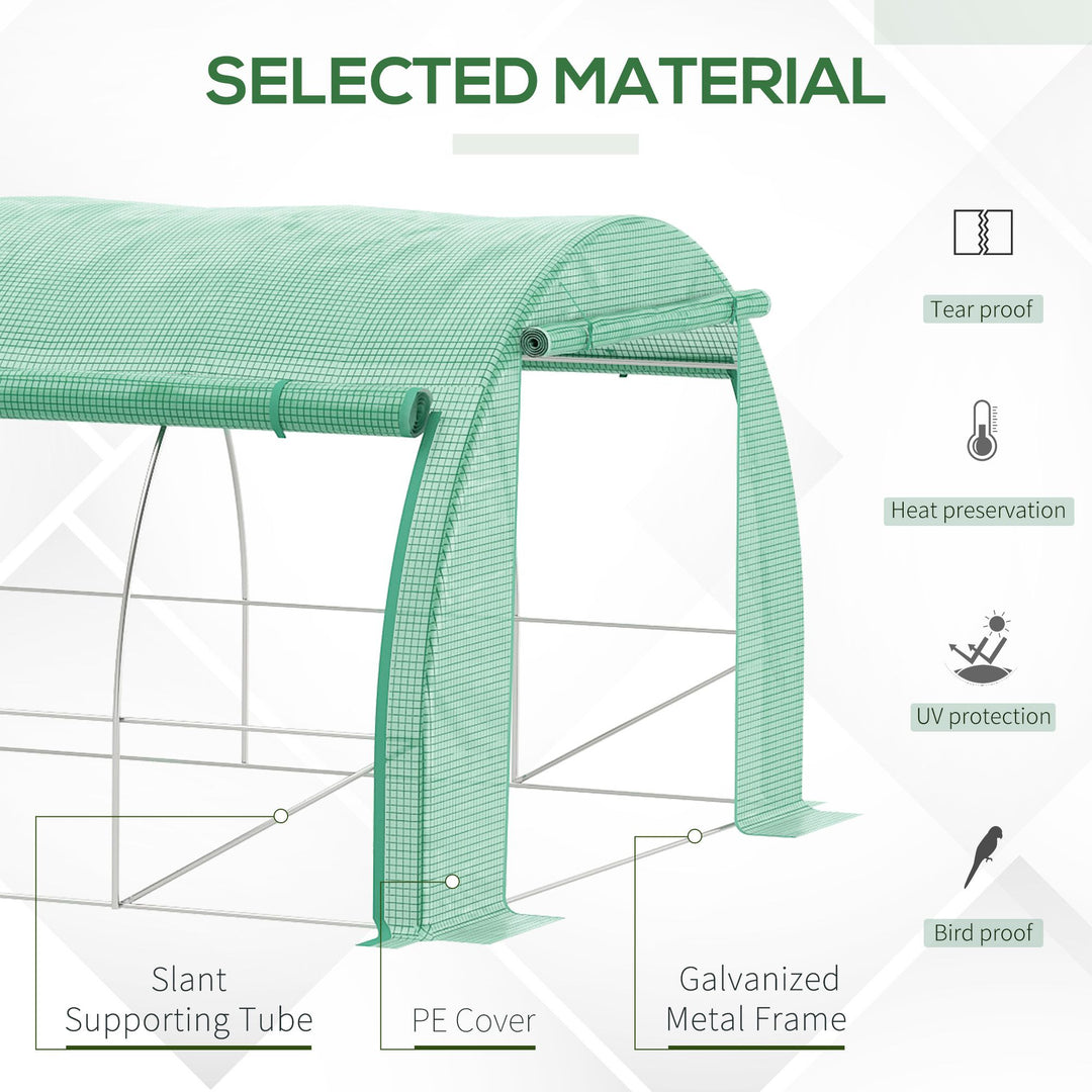 MCL Polytunnel Greenhouse Walk-in Grow House Tent with Roll-up Sidewalls, Zipped Door and 12 Windows, 6x3x2m Green