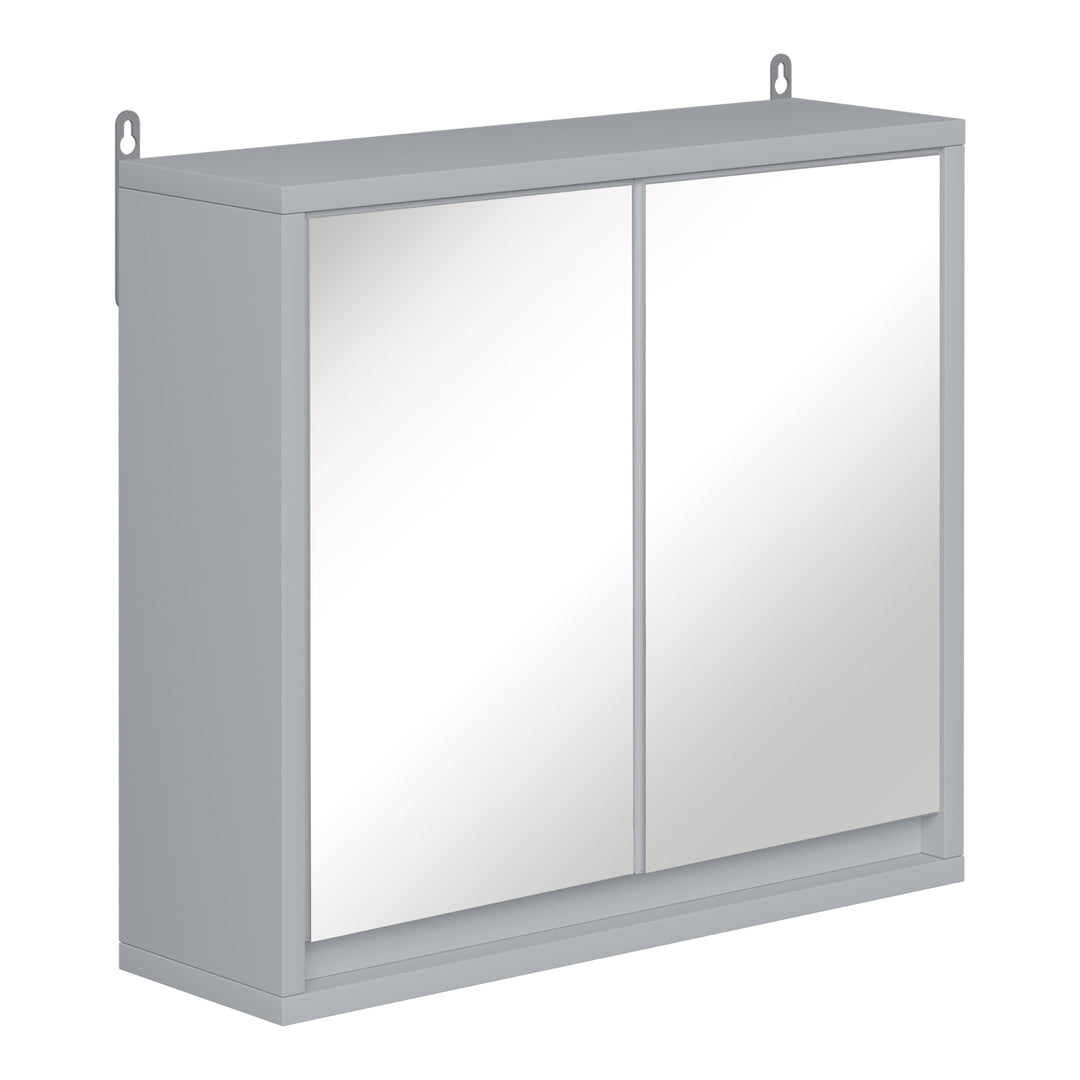 MCL Wall Mounted Mirror Cabinet with Storage Shelf Bathroom Cupboard Double Door Grey