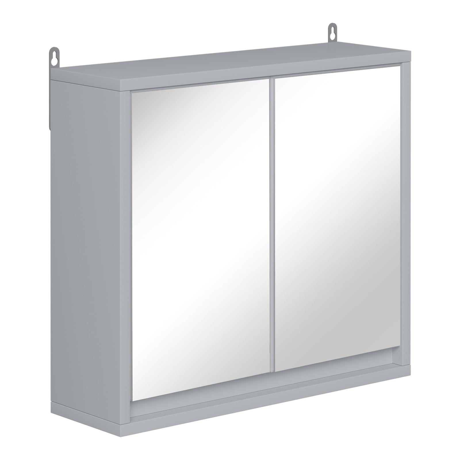 Wall Mounted Mirror Cabinet with Storage Shelf Bathroom Cupboard Double Door Grey